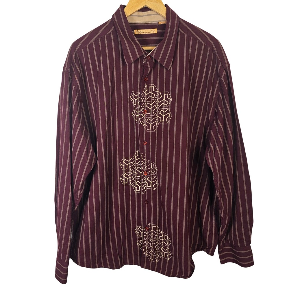 The Havanera Co‎ Mens XXL Burgundy Striped Cotton Button Down Shirt